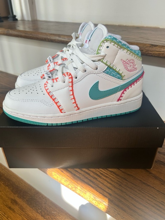 Nike Other - Nike Air Jordan 1 Mid SE GS Multi Knit White Teal Rush Pink Orange Youth 4Y